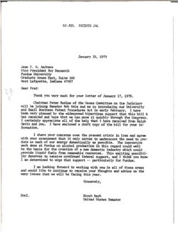 Letter from Birch Bayh to F. N. Andrews, Vice President for Research at Purdue University, January 30, 1979