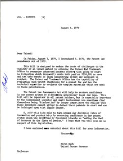 Dear Friend letter from Birch Bayh, August 6, 1979