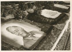 Painting of President Roosevelt on a rock slab