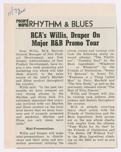"RCA's Willis, Draper On Major R&B Promo Tour," Record World, November 1970
