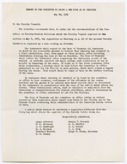 Report of the Committee to Draft a New Rule as To Cheating, 26 May 1953