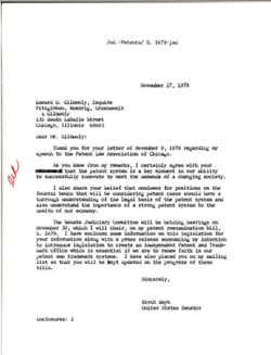 Letter from Birch Bayh to Edward D. Gilhooly, November 27, 1979
