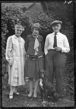 William Huber and family, Indianapolis, at Blue Bluffs, with dog