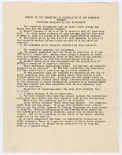 Report of the Committee on the Stimulation of the Superior Student, March 1934