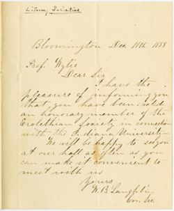 Erolethian Society to TAW, 11 December 1858