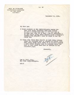 15 September 1951: To: Lee B. Wood. From: Roy W. Howard.