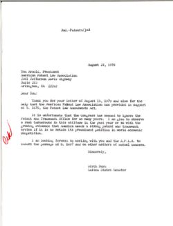 Letter from Birch Bayh to Tom Arnold of the American Patent Law Association, August 24, 1979