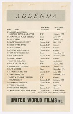 United World Films, Inc.: 16mm Sound Motion Pictures Catalog, 1954-1955