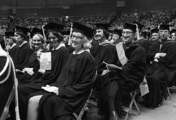 IU South Bend graduates seated at Commencement, 1975