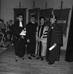 IU South Bend graduate with Chancellors Wolfson and Bowman, 1973-05-05