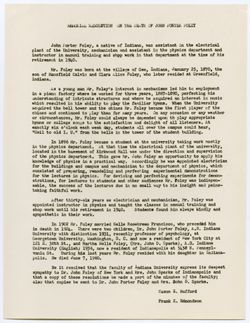 Memorial Resolution for John P. Foley, ca. 01 November 1960