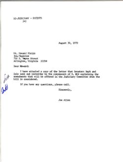 Letter from Joe Allen to Howard Fields of Inc. Magazine, August 30, 1979
