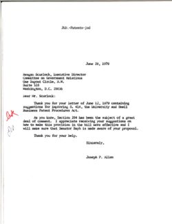 Letter from Joseph P. Allen to Reagan Scurlock of the National Association of College and University Business Officers, June 20, 1979