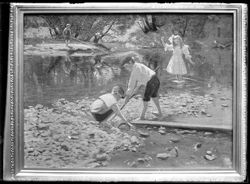 Children playing in a stream, Painting by Ada Shulz