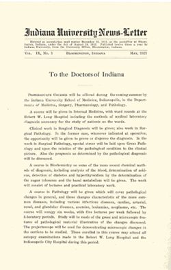 "To the Doctors of Indiana" vol. IX, no. 5