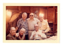 Roy Howard and group at the Caveman Club, Bohemian Grove