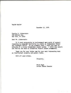 Letter from Birch Bayh to Stanley H. Lieberstein, December 12, 1979