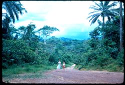 Researcher's family walks on rural Tchien motor road