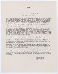 Memorial Resolution for Elmyra Groff, ca. 29 September 1959