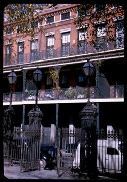 Iron gate, north side of Jackson Square- Pontalba Apts. in background  New Orleans