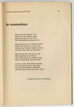 "In Memoriam," [A Poem], Wolfgang Beethoven Bunkhaus