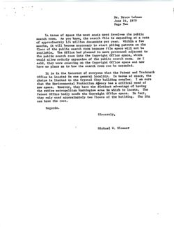 Letter from Michael W. Blommer to Bruce Lehman, Chief Counsel for the House Judiciary Committee, June 14, 1979