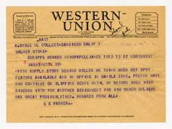1 April 1945: To: Walker Stone. From: George B. Parker.