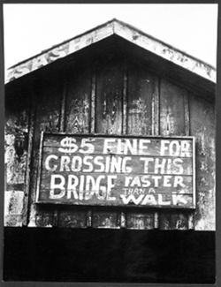 A well-preserved sign on an old covered bridge in Franklin County