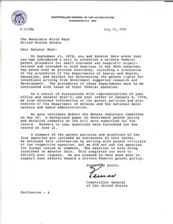 Letter from Elmer B. Staats to Birch Bayh, July 17, 1979