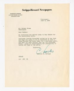 9 June 1955: To: Walker Stone. From: Charles E. Scripps.