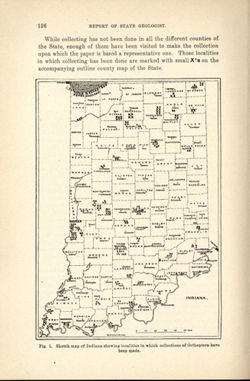 Sketch map of Indiana showing localities in which collections of Orthoptera have been made