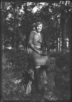 Mrs. J.F. Hubbard, Muncie, on stump, McLary's