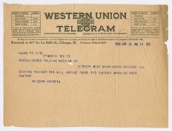 Dranes to Consolidated Talking Machine Co., regarding arrival in Chicago on Sante Fe line, June 13, 1926