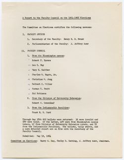 Report to the Faculty Council on the 1964-1965 Elections, 19 May 1964