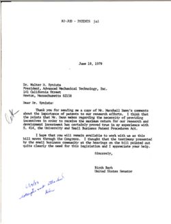 Letter from Birch Bayh to Walter D. Syniuta of Advanced Mechanical Technologies Inc., June 19, 1979