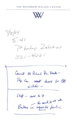 "7/8/04, 5:41, Philip Zelikow" [Hamilton’s handwritten notes], July 8, 2004, 5:41 PM