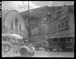 View of street and hill background, Guanajuato