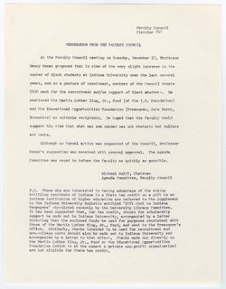 48: Memorandum from the Faculty Council Concerning the Recruitment and/or Support of Black Students, ca. 07 January 1969