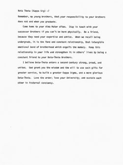 Address to Beta-Theta Chapter of Kappa Sigma, 2 May 1987