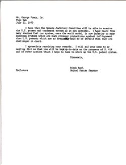 Letter from Birch Bayh to George Poncy, Jr. of Steridyne Corporation, July 23, 1979