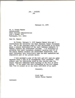 Letter from Birch Bayh to A. Vernon Weaver of the Small Business Administration, February 14, 1979