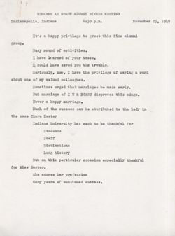 "Remarks at NCAGU Alumni Dinner Meeting." -Indianapolis, Indiana. Nov. 25, 1949