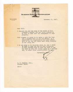 23 December 1947: To: William W. Hawkins. From: Roy W. Howard.